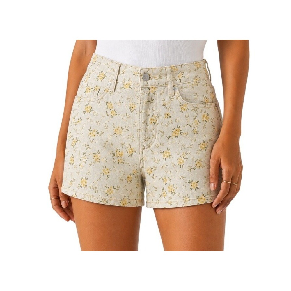 Judy Blue Womens L Yellow Floral Print Denim Shorts NWT